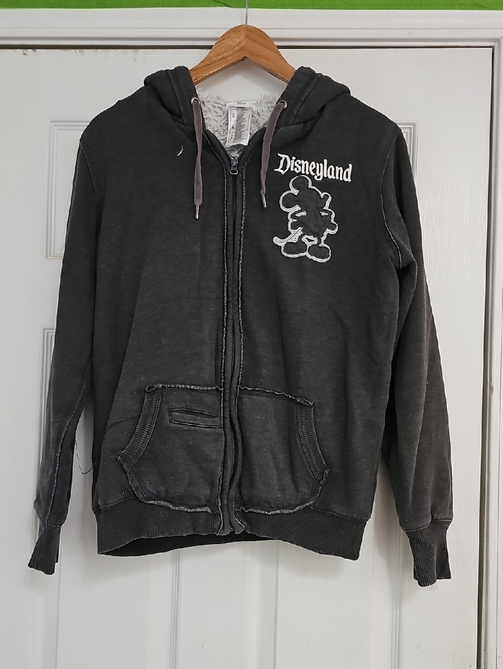 Disneyland Black Zip Hoodie with White Mickey Outline